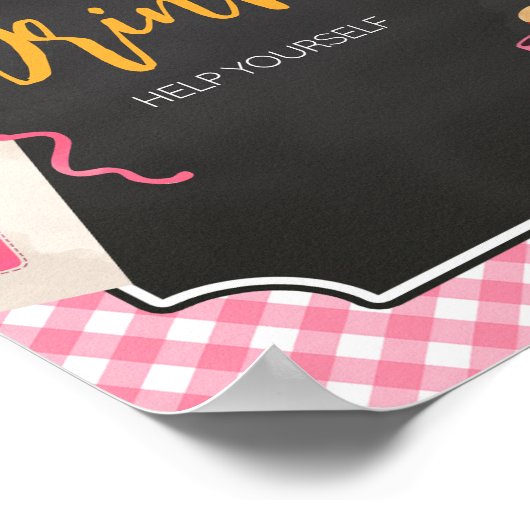 Roze Gingham BBQ Baby shower Drinken Teken Poster (Hoek)