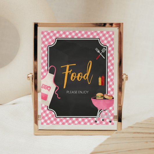 Roze Gingham BBQ Baby shower Eten Poster