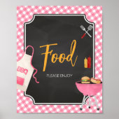 Roze Gingham BBQ Baby shower Eten Poster (Voorkant)