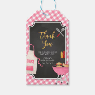 Roze Gingham BBQ Baby shower Favor Tags Cadeaulabel