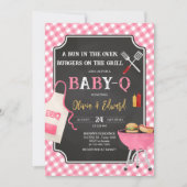 Roze Gingham BBQ Baby Shower Kaart (Voorkant)