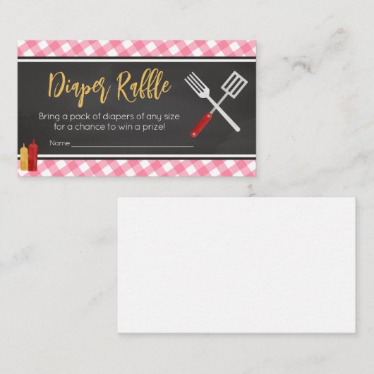 Roze Gingham BBQ Baby shower Luier Raffle Informatiekaartje (Voorkant / Achterkant)