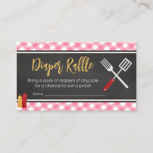 Roze Gingham BBQ Baby shower Luier Raffle Informatiekaartje
