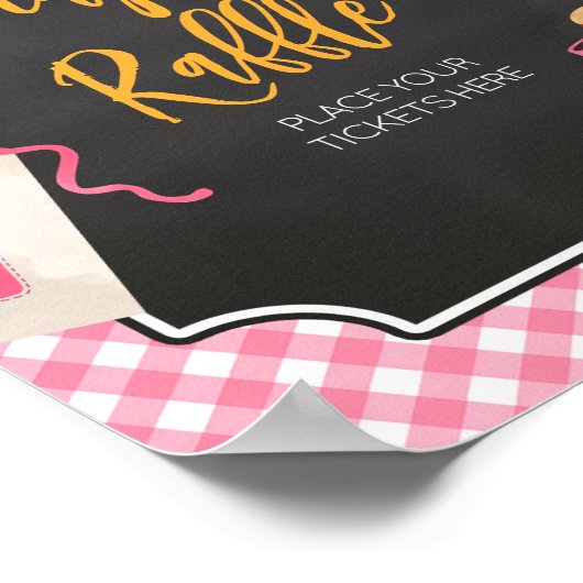Roze Gingham BBQ Baby shower Luier Raffle Poster (Hoek)