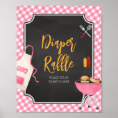 Roze Gingham BBQ Baby shower Luier Raffle Poster (Voorkant)