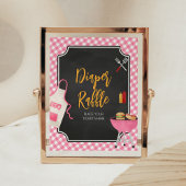 Roze Gingham BBQ Baby shower Luier Raffle Poster