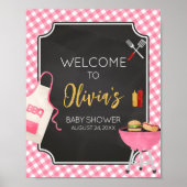 Roze Gingham BBQ Baby shower Welkom Poster (Voorkant)