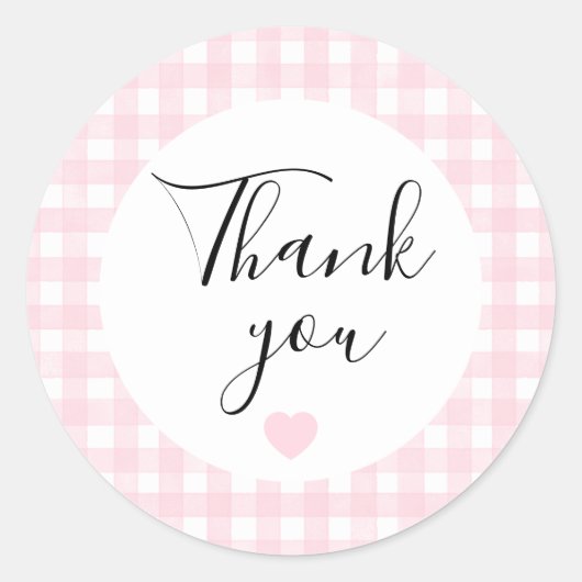 Roze Gingham Bedankje Favor Sticker (Voorkant)