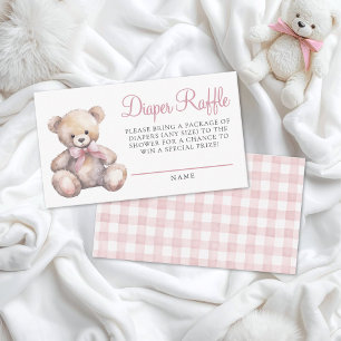 Roze Gingham Beer Baby Shower Luier Raffle Informatiekaartje