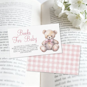 Roze Gingham Beer Boeken Voor Baby Shower Informatiekaartje