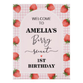 Roze Gingham Berry Sweet 1e Verjaardag Welkomstbor Perfect Poster (Voorkant)