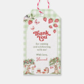 Roze Gingham Bes Eerste Aardbei 1e Verjaardag Cadeaulabel (Voorkant)