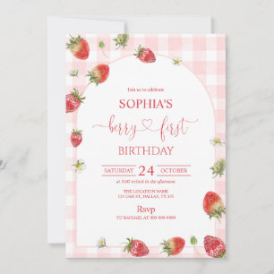 Roze Gingham Bes Eerste Verjaardag 1e Verjaardag Kaart