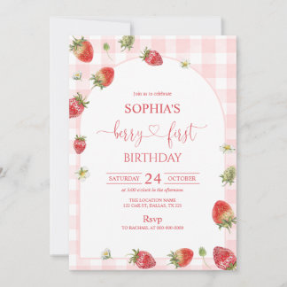 Roze Gingham Bes Eerste Verjaardag 1e Verjaardag Kaart