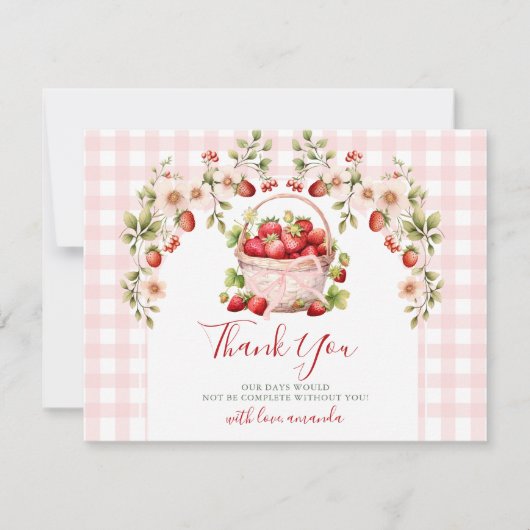 Roze Gingham Bes In Love Bruiloft Feest Bedankkaart (Voorkant)