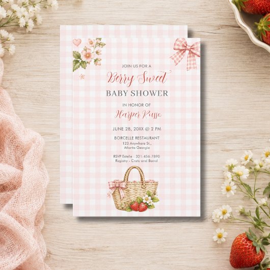 Roze Gingham Bes Zacht Baby Borrel Kaart