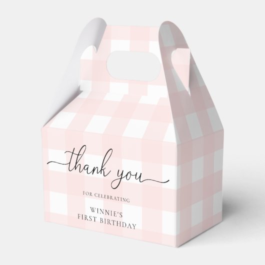 Roze Gingham Birthday Dank je wel voor de doos Bedankdoosjes (Voorkant Zijde)