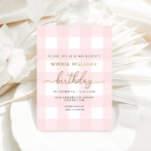 Roze Gingham Birthday Gold Foil Uitnodiging