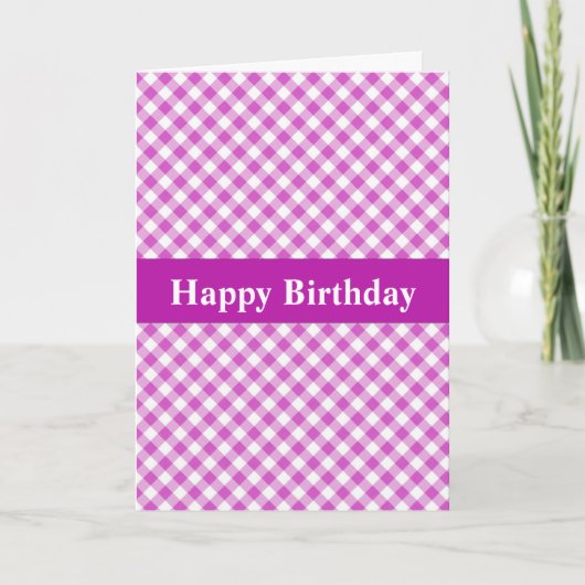  Roze Gingham Birthday Kaart (Voorkant)