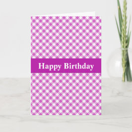 Roze Gingham Birthday Kaart