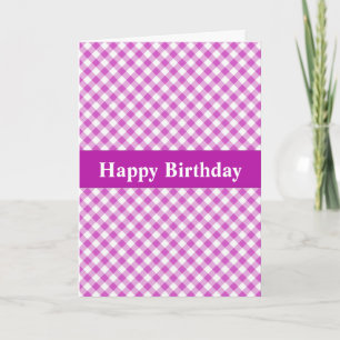 Roze Gingham Birthday Kaart