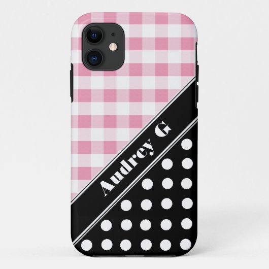Roze Gingham Black Polka Dot iPhone 5 Hoesje (Achterkant)