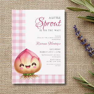 Roze Gingham Bloembol Kleine Spruit Baby Shower Kaart