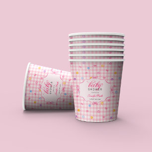 Roze Gingham Bloemen Boog Baby Shower Papieren Bek Bekers