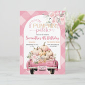 Roze Gingham Bloemen Herfst Pompoen Patch Verjaard Kaart (Staand voorkant)