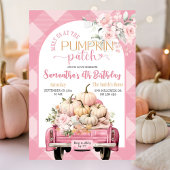 Roze Gingham Bloemen Herfst Pompoen Patch Verjaard Kaart