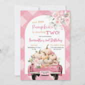 Roze Gingham Bloemen Herfst Pompoen Thema Verjaard Kaart (Voorkant)