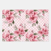 Roze Gingham Bloemen Kerstbessen Inpakpapier Vel (Voorkant 2)