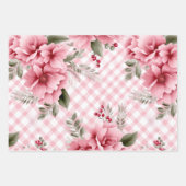 Roze Gingham Bloemen Kerstbessen Inpakpapier Vel (Voorkant)