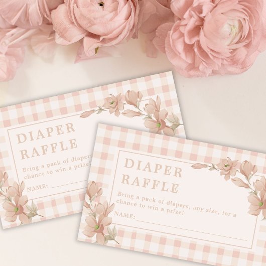 Roze Gingham Bloemen Meisje Baby shower Luier Raff Informatiekaartje