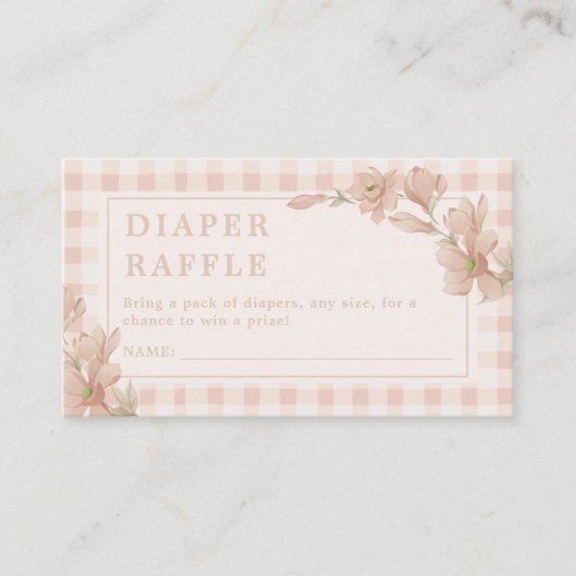 Roze Gingham Bloemen Meisje Baby shower Luier Raff Informatiekaartje (Voorkant)