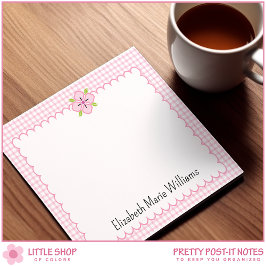 Roze Gingham Bloemen Met Gekartelde Rand Persoonli Post-it® Notes