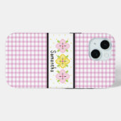 Roze Gingham Bloemen Monogram Case-Mate iPhone Case (Achterkant (horizontaal))