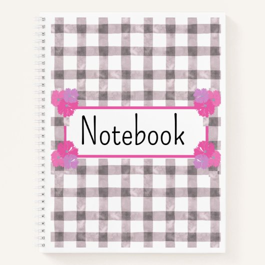 Roze Gingham Bloemen Notebook Notitieboek (Voorkant)