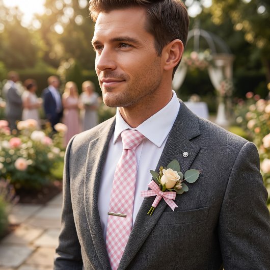 Roze Gingham Bloemen Stropdas