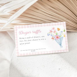 Roze Gingham Bloemenboeket Luierraffle Informatiekaartje