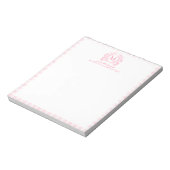 Roze Gingham Bloemenkroon Monogram Notitieblok (Linkerzijde)
