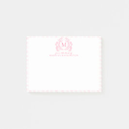 Roze Gingham Bloemenkroon Monogram Post-it® Notes