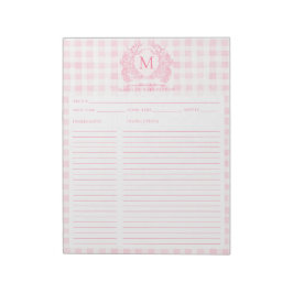 Roze Gingham Bloemenkroon Monogram Recept Notitieblok