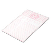 Roze Gingham Bloemenkroon Monogram Recept Notitieblok (Schuin)