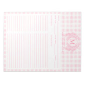 Roze Gingham Bloemenkroon Monogram Recept Notitieblok (Voorkant)