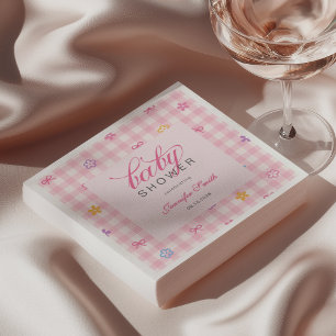 Roze Gingham Bloemenslint Babyshower Servetten