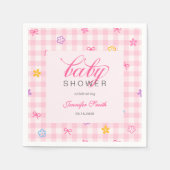 Roze Gingham Bloemenslint Babyshower Servetten (Voorkant)