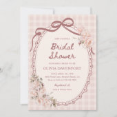 Roze Gingham Bloemige Coquette Bruiloft Feest Kaart (Voorkant)