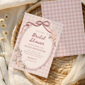 Roze Gingham Bloemige Coquette Bruiloft Feest Kaart