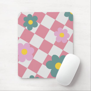 Roze Gingham Bloemmotief – Retro Cute Bloem  Muismat